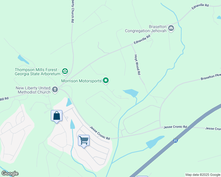 map of restaurants, bars, coffee shops, grocery stores, and more near 317 Fox Creek Drive in Braselton