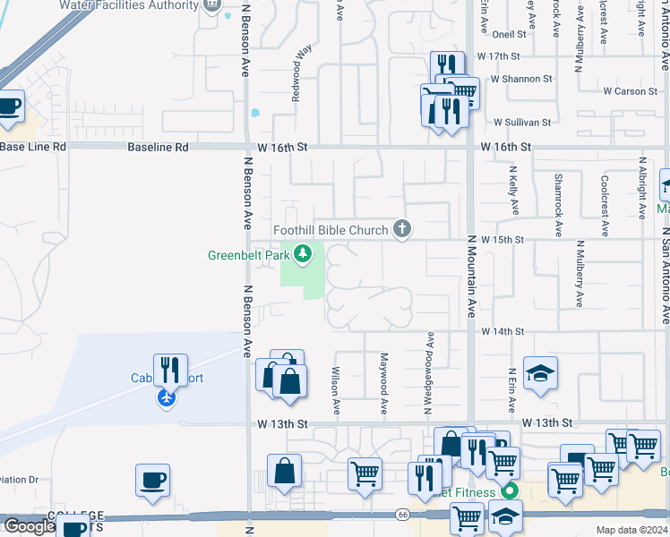 map of restaurants, bars, coffee shops, grocery stores, and more near 1468 Lemon Grove Drive in Upland