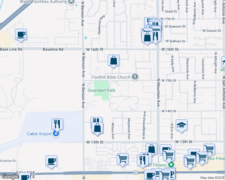 map of restaurants, bars, coffee shops, grocery stores, and more near 1468 Lemon Grove Drive in Upland
