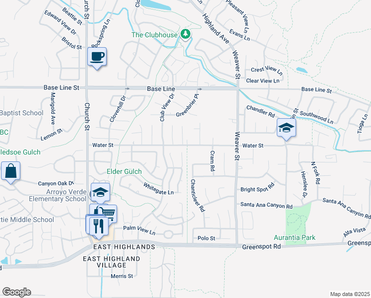 map of restaurants, bars, coffee shops, grocery stores, and more near 7527 Homestead Lane in Highland