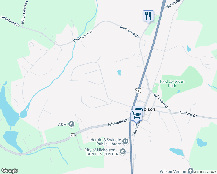 map of restaurants, bars, coffee shops, grocery stores, and more near 235 Ivy Creek Drive in Nicholson