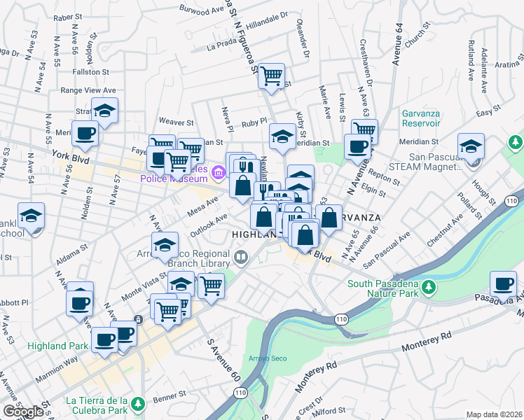 map of restaurants, bars, coffee shops, grocery stores, and more near in Los Angeles