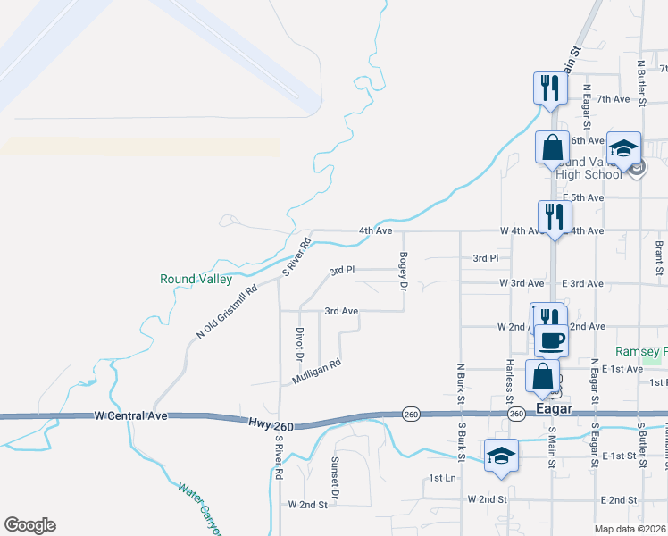 map of restaurants, bars, coffee shops, grocery stores, and more near 3rd Place in Eagar