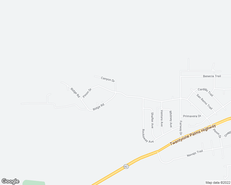 map of restaurants, bars, coffee shops, grocery stores, and more near 54098 Ridge Road in Yucca Valley
