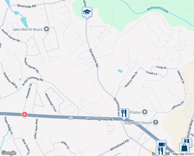map of restaurants, bars, coffee shops, grocery stores, and more near 5414 Sycamore Court in Oakwood