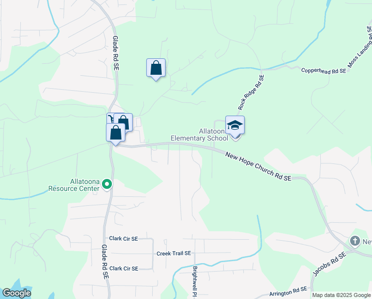 map of restaurants, bars, coffee shops, grocery stores, and more near 6650 Oak Farm Drive Southeast in Acworth