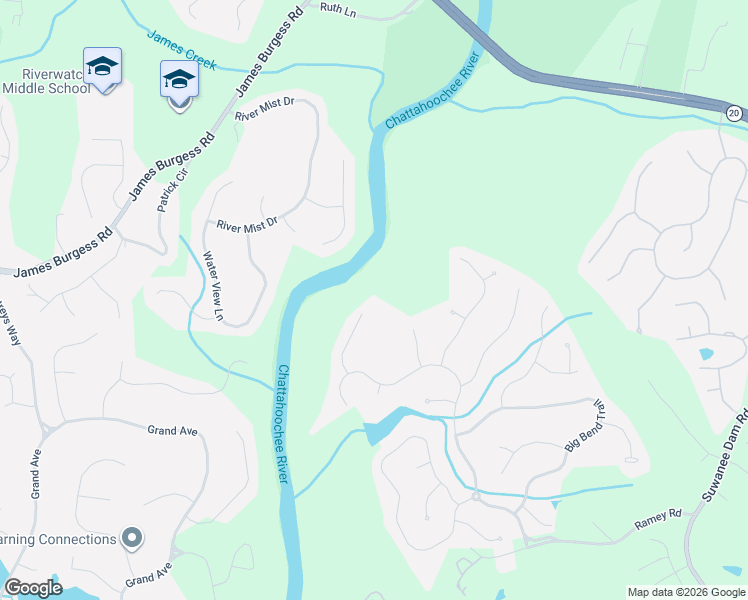map of restaurants, bars, coffee shops, grocery stores, and more near 6003 Wild River View in Sugar Hill