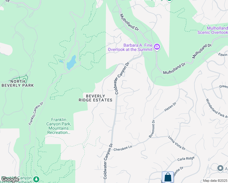 map of restaurants, bars, coffee shops, grocery stores, and more near 2363 Coldwater Canyon Drive in Beverly Hills