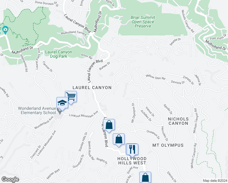 map of restaurants, bars, coffee shops, grocery stores, and more near 2515 Thames Street in Los Angeles