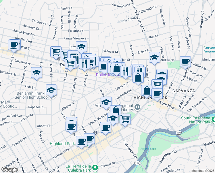 map of restaurants, bars, coffee shops, grocery stores, and more near 405 Toledo Street in Los Angeles