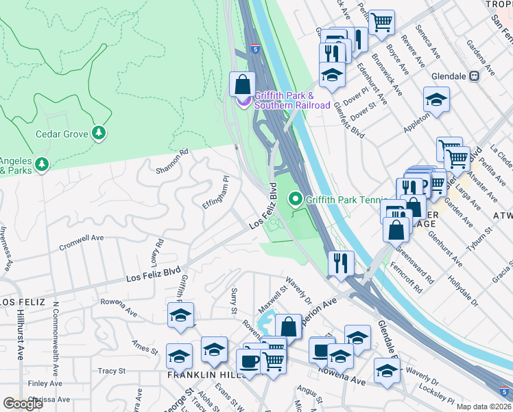 map of restaurants, bars, coffee shops, grocery stores, and more near in Los Angeles