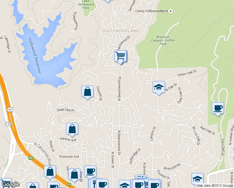 map of restaurants, bars, coffee shops, grocery stores, and more near in Los Angeles