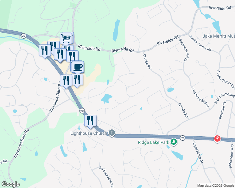 map of restaurants, bars, coffee shops, grocery stores, and more near 464 Emerald Lake Lane in Sugar Hill