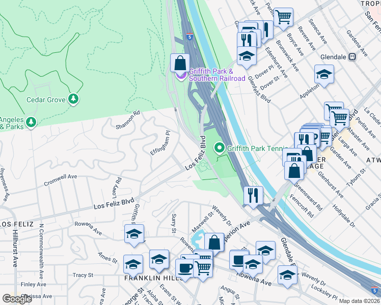 map of restaurants, bars, coffee shops, grocery stores, and more near in Los Angeles