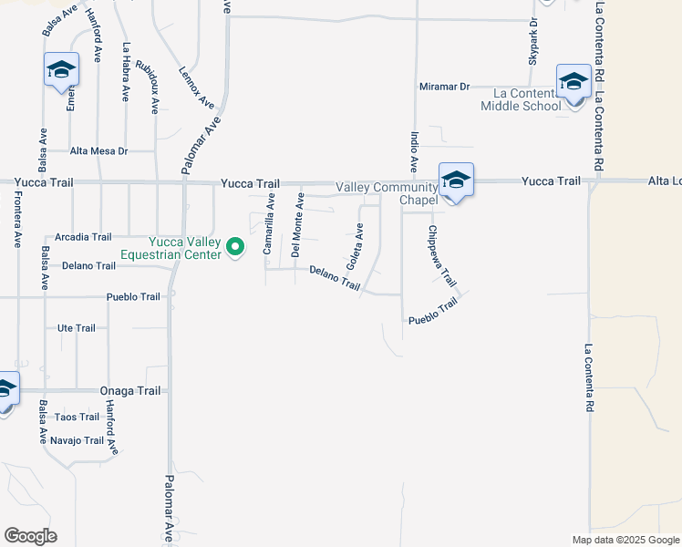 map of restaurants, bars, coffee shops, grocery stores, and more near 7478 Goleta Avenue in Yucca Valley