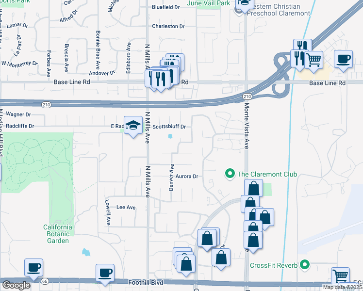 map of restaurants, bars, coffee shops, grocery stores, and more near 1883 Lassen Avenue in Claremont
