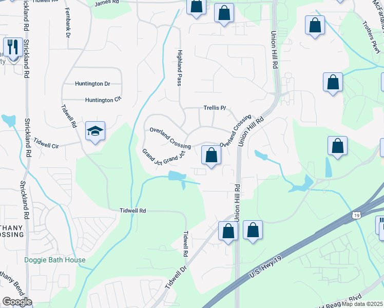 map of restaurants, bars, coffee shops, grocery stores, and more near 1715 Fireside Place in Alpharetta