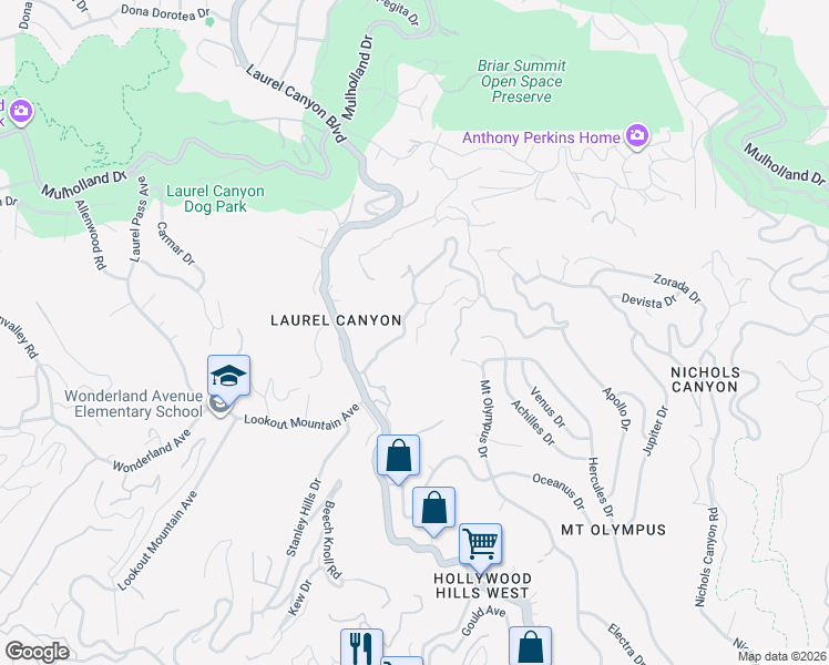 map of restaurants, bars, coffee shops, grocery stores, and more near 2515 Thames Street in Los Angeles