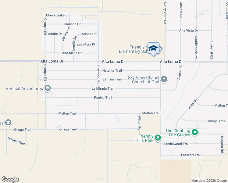 map of restaurants, bars, coffee shops, grocery stores, and more near 60601 La Mirada Trail in Joshua Tree