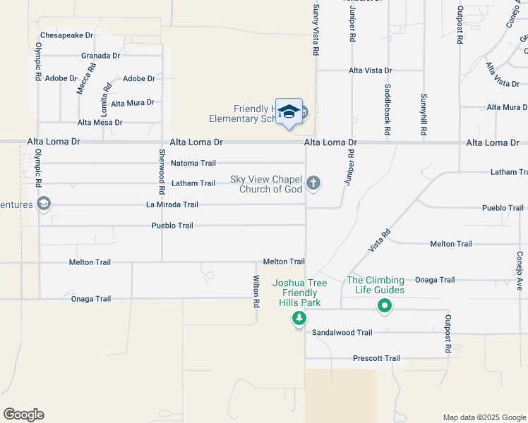 map of restaurants, bars, coffee shops, grocery stores, and more near 60785 La Mirada Trail in Joshua Tree