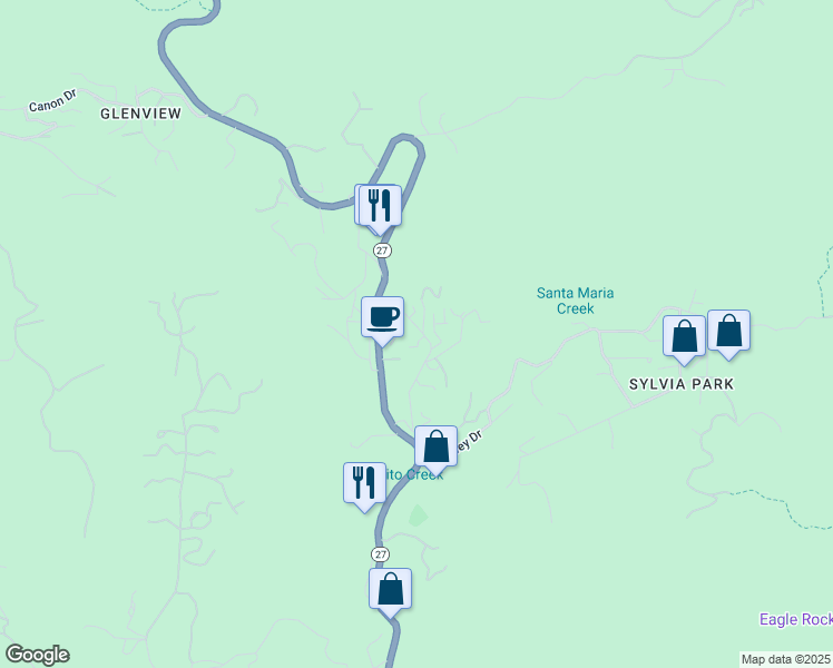 map of restaurants, bars, coffee shops, grocery stores, and more near 1771 Arteique Road in Topanga