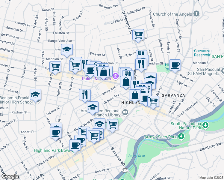 map of restaurants, bars, coffee shops, grocery stores, and more near in Los Angeles County