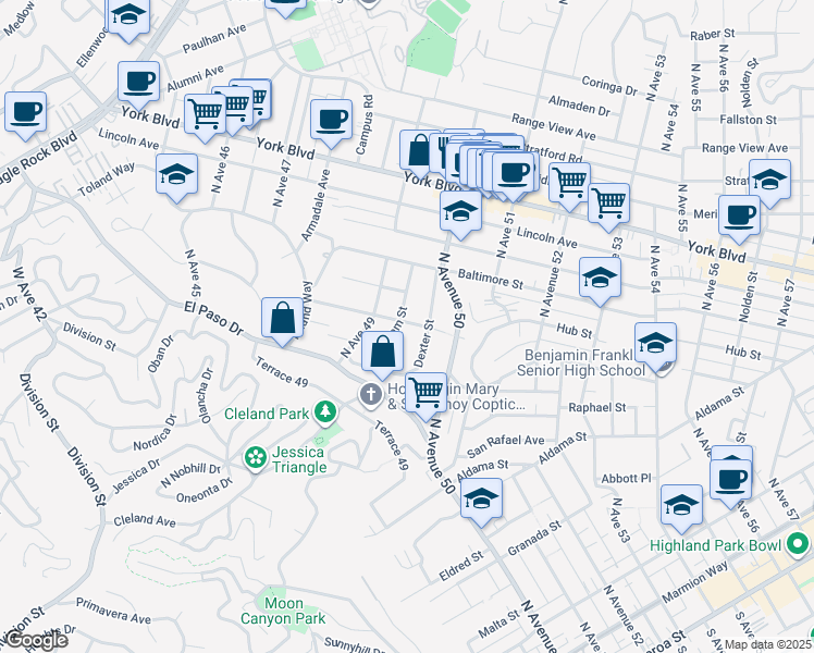 map of restaurants, bars, coffee shops, grocery stores, and more near 1008 Farnam Street in Los Angeles