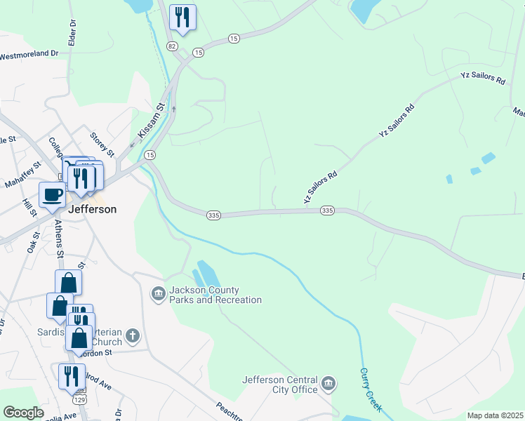 map of restaurants, bars, coffee shops, grocery stores, and more near 517 Danielsville Street in Jefferson