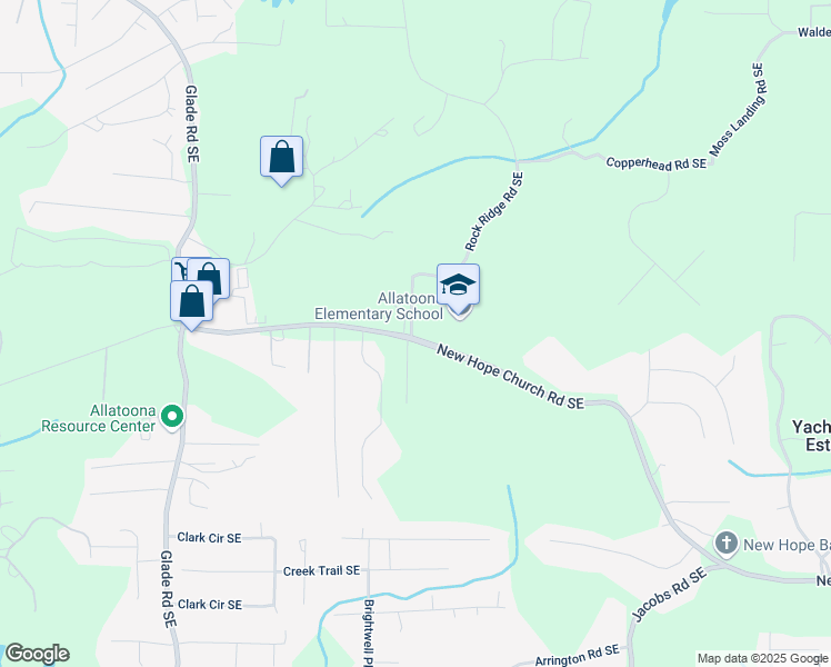 map of restaurants, bars, coffee shops, grocery stores, and more near 6746 Rock Ridge Road Southeast in Acworth