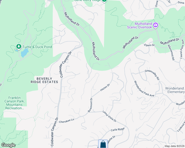 map of restaurants, bars, coffee shops, grocery stores, and more near 2600 Bowmont Drive in Beverly Hills