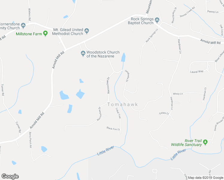map of restaurants, bars, coffee shops, grocery stores, and more near 209 Nacoochee Drive in Woodstock