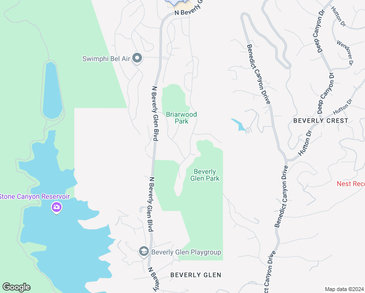 map of restaurants, bars, coffee shops, grocery stores, and more near 10221 Briarwood Drive in Los Angeles