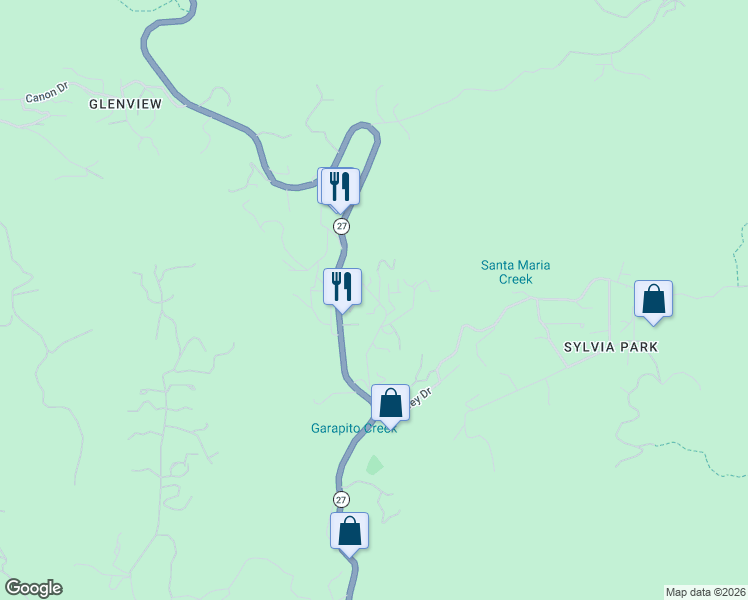 map of restaurants, bars, coffee shops, grocery stores, and more near 1771 Arteique Road in Topanga