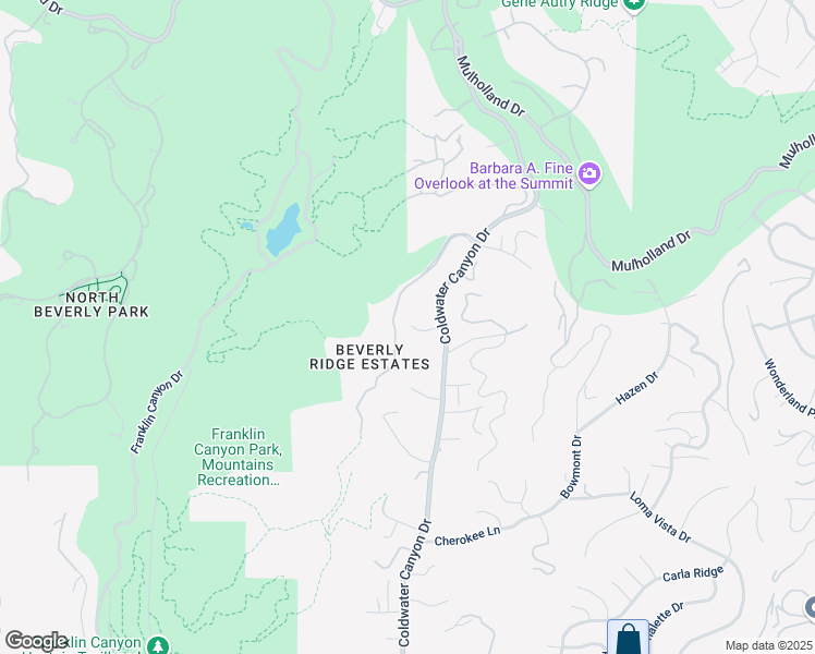map of restaurants, bars, coffee shops, grocery stores, and more near 9596 Shirley Lane in Beverly Hills