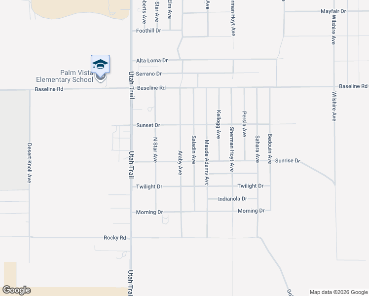 map of restaurants, bars, coffee shops, grocery stores, and more near 7526 Araby Avenue in Twentynine Palms