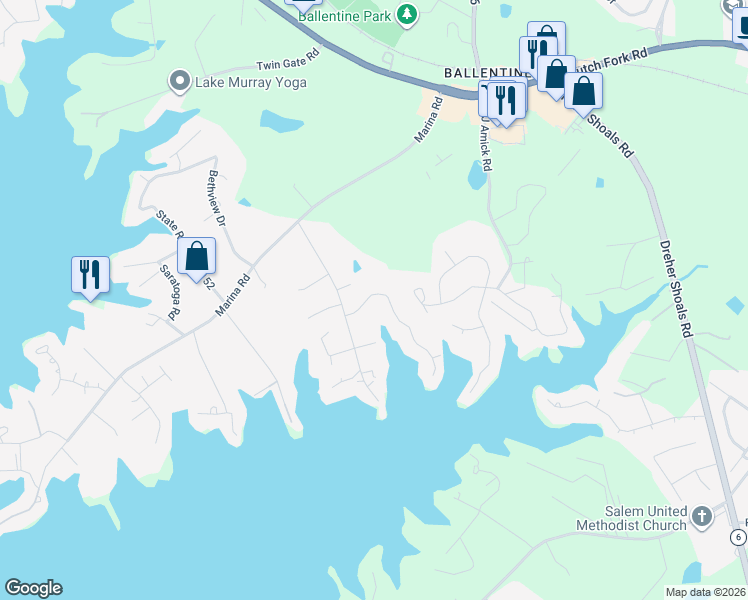 map of restaurants, bars, coffee shops, grocery stores, and more near 1004 Jones Road in Irmo