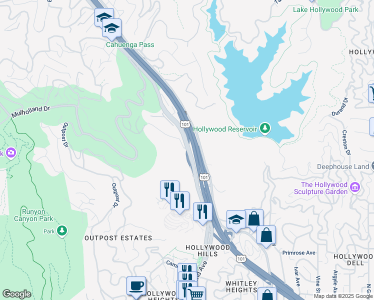 map of restaurants, bars, coffee shops, grocery stores, and more near in Los Angeles
