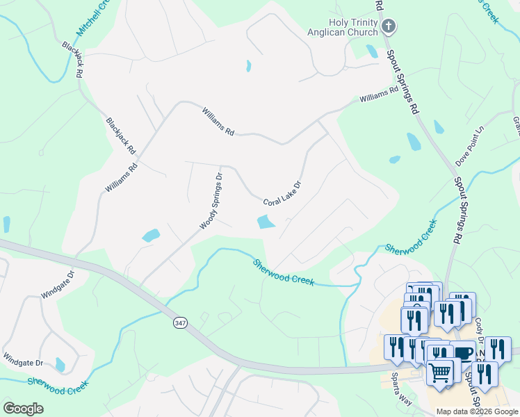 map of restaurants, bars, coffee shops, grocery stores, and more near 7261 Coral Lake Drive in Flowery Branch