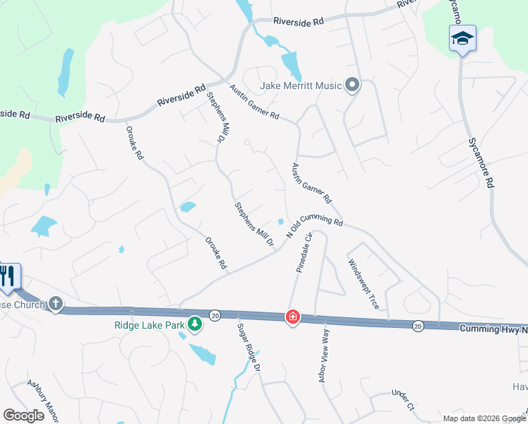 map of restaurants, bars, coffee shops, grocery stores, and more near 835 Glen Abbey Drive in Buford