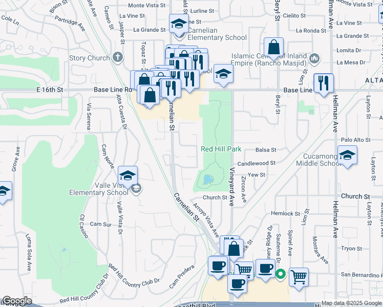 map of restaurants, bars, coffee shops, grocery stores, and more near 8772 Candlewood Street in Rancho Cucamonga