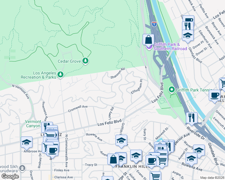 map of restaurants, bars, coffee shops, grocery stores, and more near 3926 Carnavon Way in Los Angeles