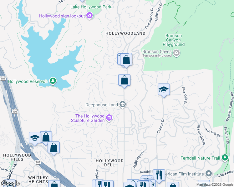 map of restaurants, bars, coffee shops, grocery stores, and more near 6161 Glen Alder Street in Los Angeles