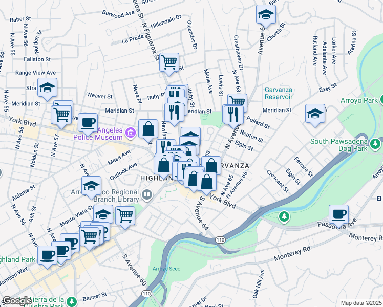 map of restaurants, bars, coffee shops, grocery stores, and more near 312 North Avenue 62 in Los Angeles