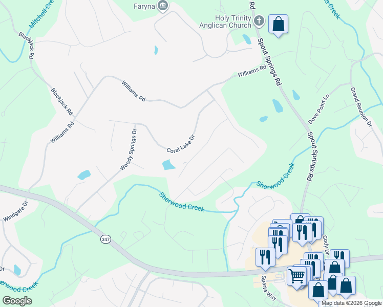 map of restaurants, bars, coffee shops, grocery stores, and more near 7332 Clubcrest Drive in Flowery Branch