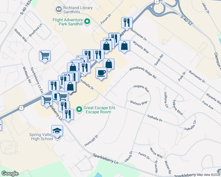 map of restaurants, bars, coffee shops, grocery stores, and more near 8 Sawgrass Court in Columbia