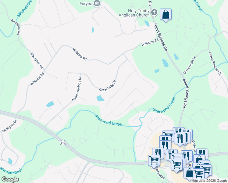 map of restaurants, bars, coffee shops, grocery stores, and more near 7332 Clubcrest Drive in Flowery Branch