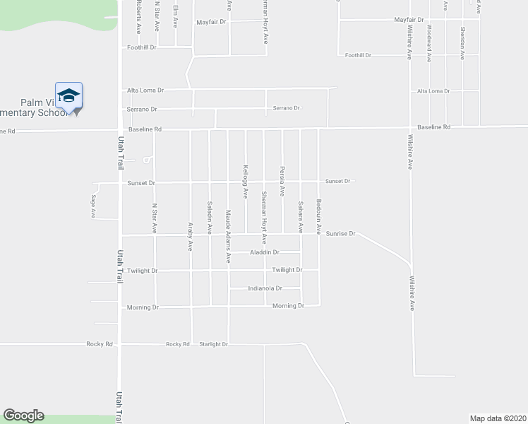 map of restaurants, bars, coffee shops, grocery stores, and more near Sherman Hoyt Avenue in Twentynine Palms