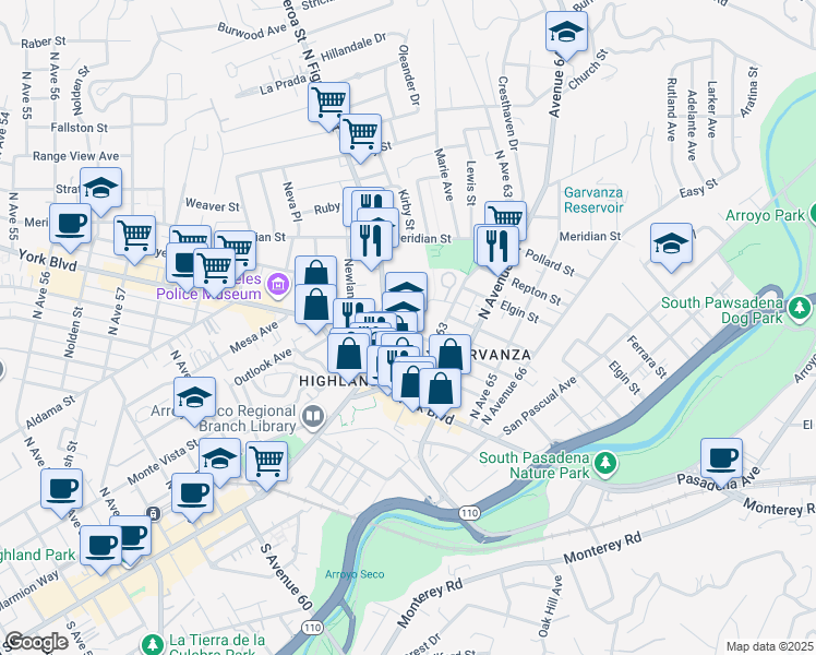 map of restaurants, bars, coffee shops, grocery stores, and more near 317 North Avenue 62 in Los Angeles