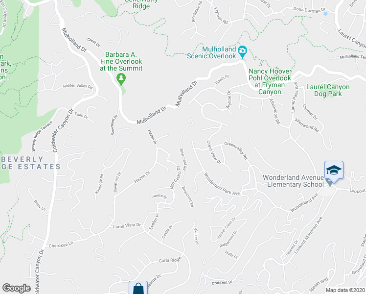 map of restaurants, bars, coffee shops, grocery stores, and more near 2500 Briarcrest Road in Beverly Hills