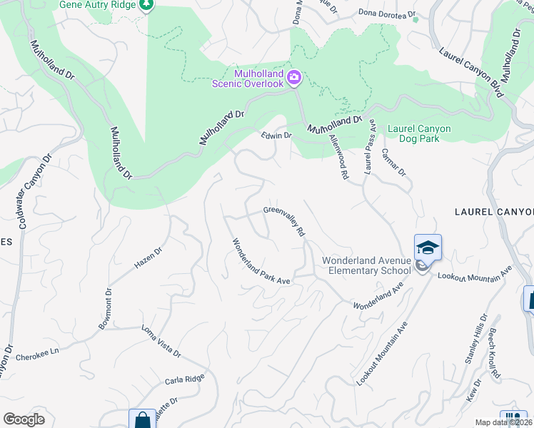 map of restaurants, bars, coffee shops, grocery stores, and more near 2442 Green View Place in Los Angeles
